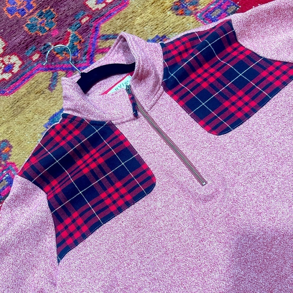 ORVIS pink and red plaid zip up pull over sz L - Picture 2 of 6
